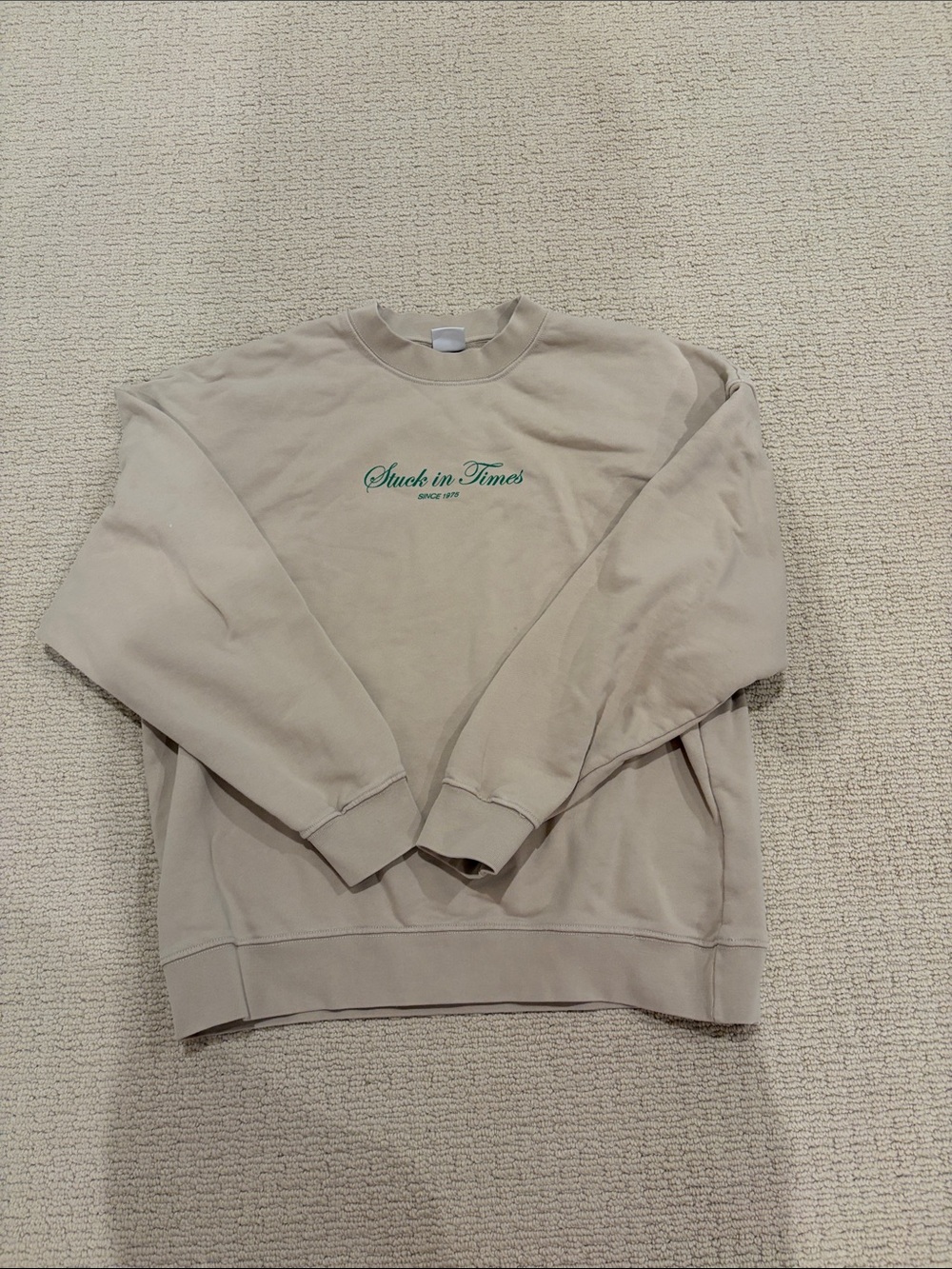 Zara Beige Crewneck Sweater with Green Chest Script